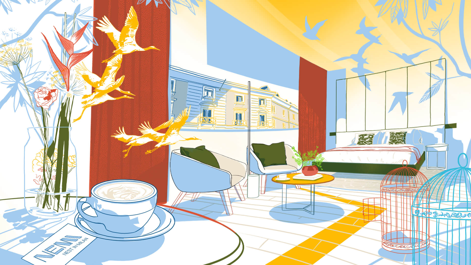 Nemi hotel room illustration